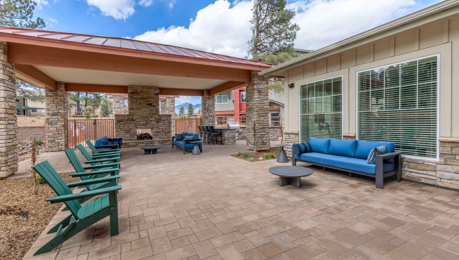 Patio seating at Trailside Apartments in Flagstaff, Arizona