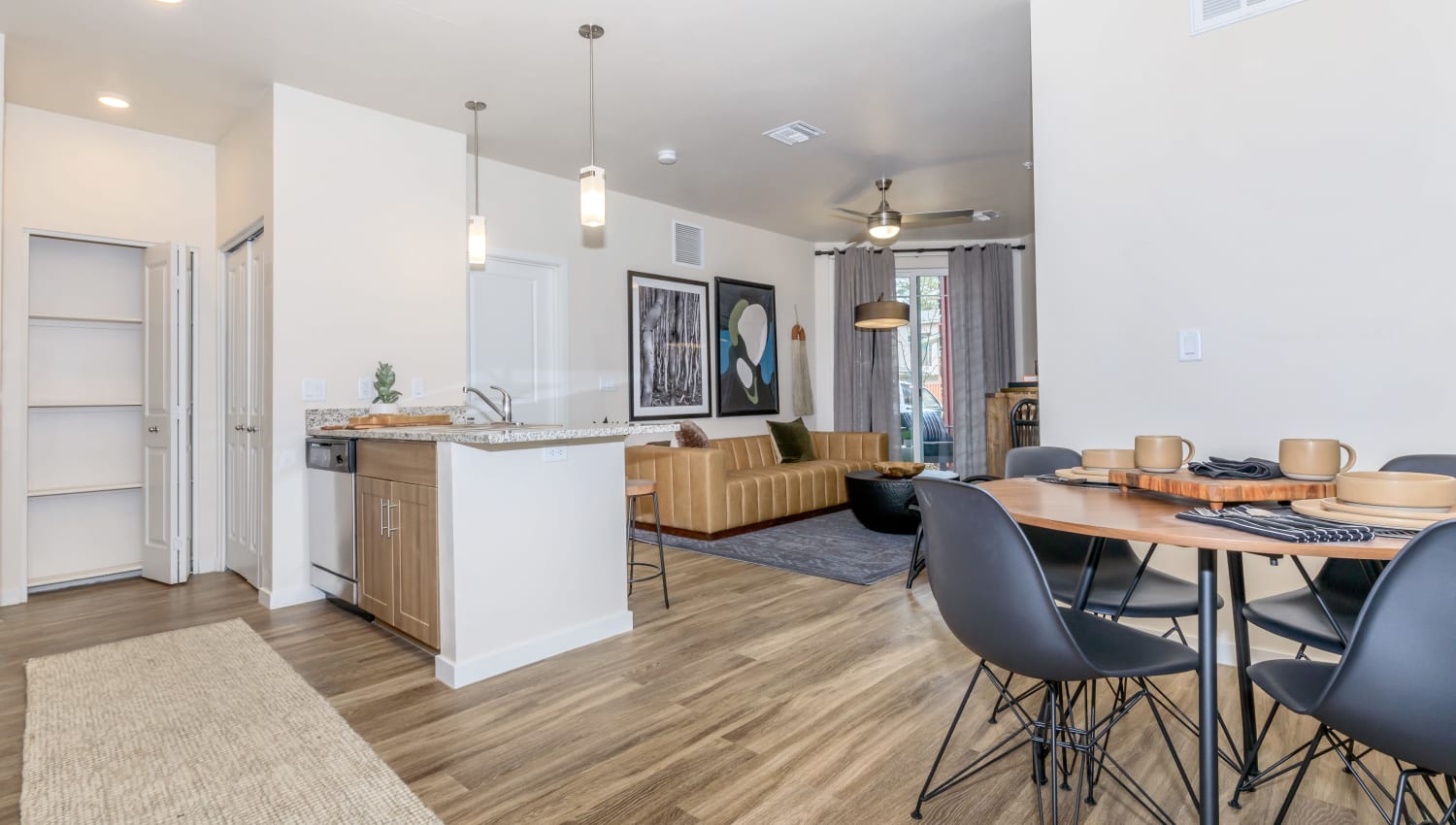 Apartment with wood-style flooring at Trailside Apartments in Flagstaff, Arizona
