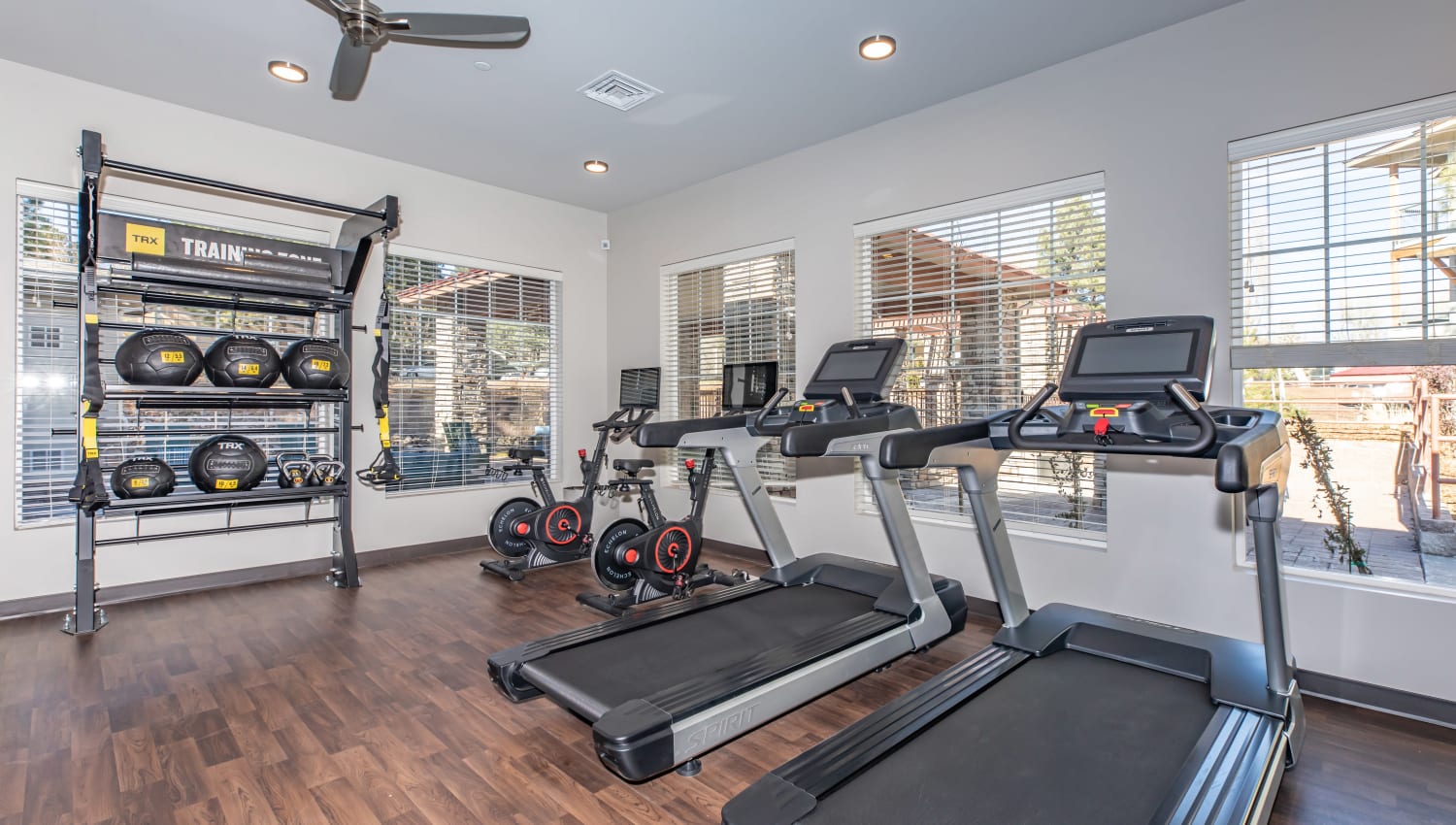 Treadmills in the fitness center at Trailside Apartments in Flagstaff, Arizona