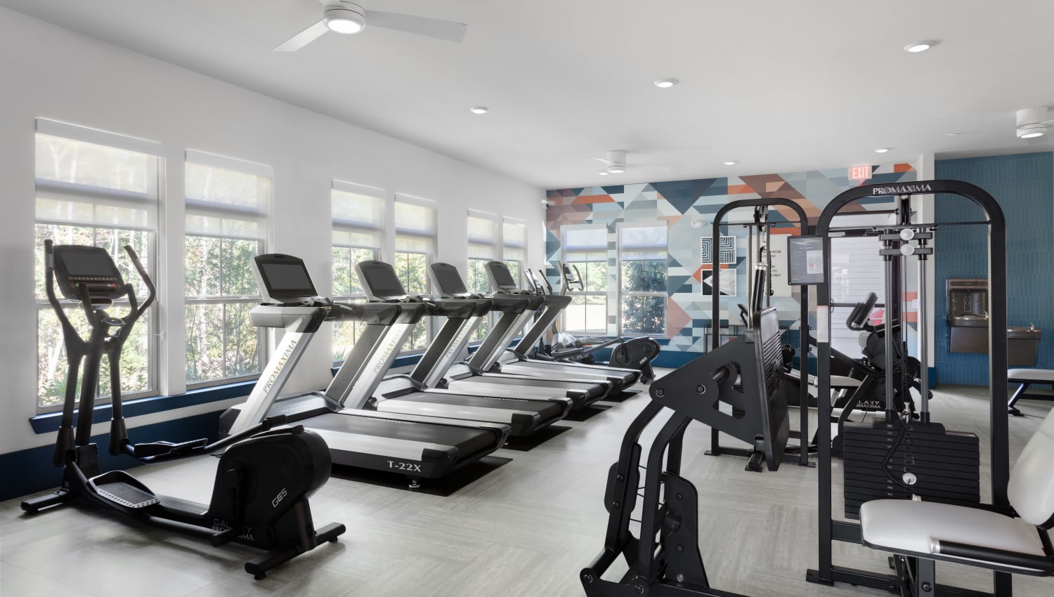 Well-equipped fitness center at Alleia Luxury Apartments in Savannah, Georgia