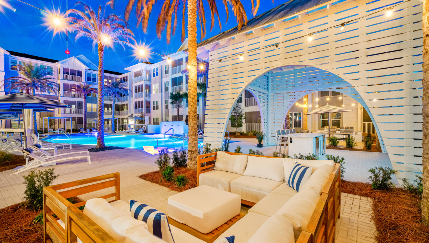 Outdoor resident lounge area at Primrose at Santa Rosa Beach in Santa Rosa Beach, Florida