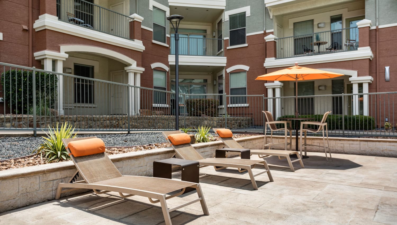 Outdoor lounge at Olympus Las Colinas in Irving, Texas