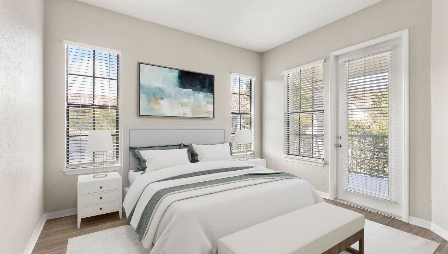 Modern bedroom at Mirador & Stovall at River City in Jacksonville, Florida