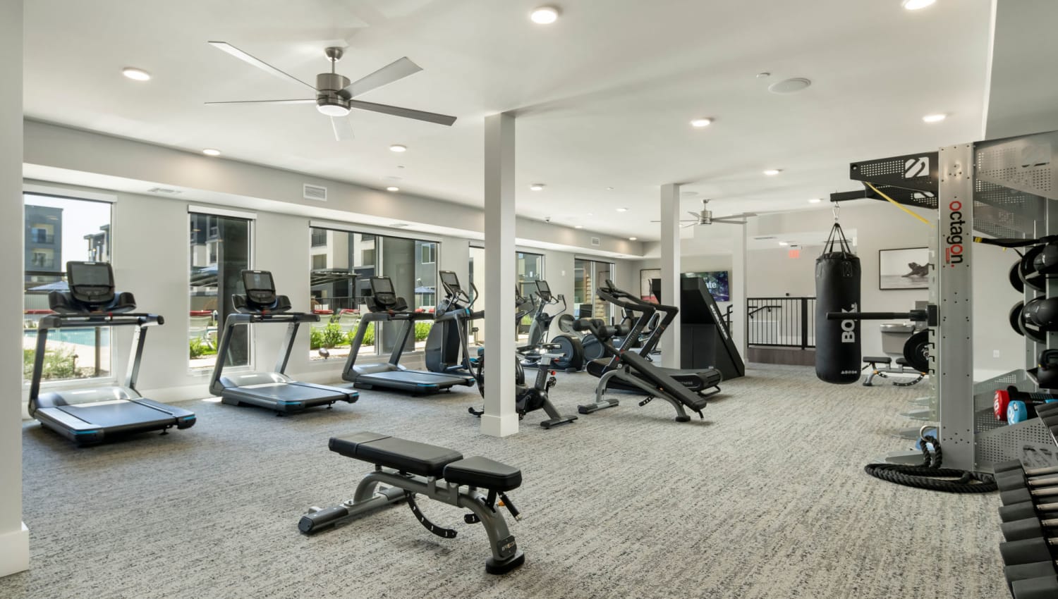 Well-equipped fitness center at Olympus Chandler at the Park in Chandler, Arizona