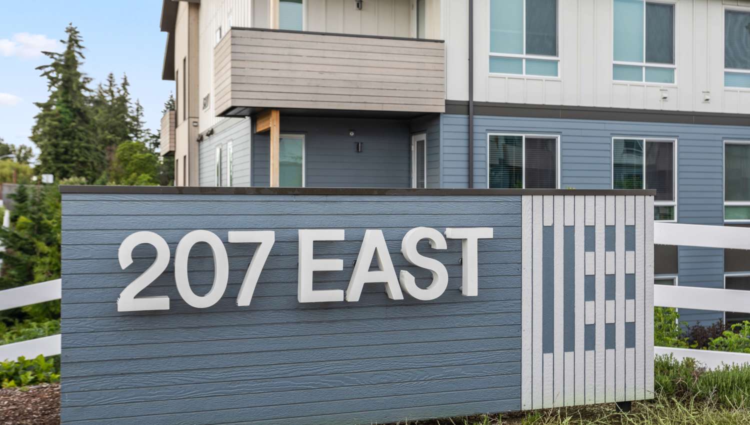 Monument sign outside of 207 East in Edgewood, Washington