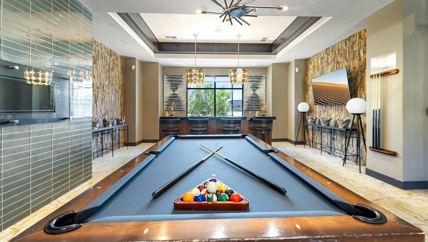 Billiard table in a room at Olympus Alameda in Albuquerque, New Mexico