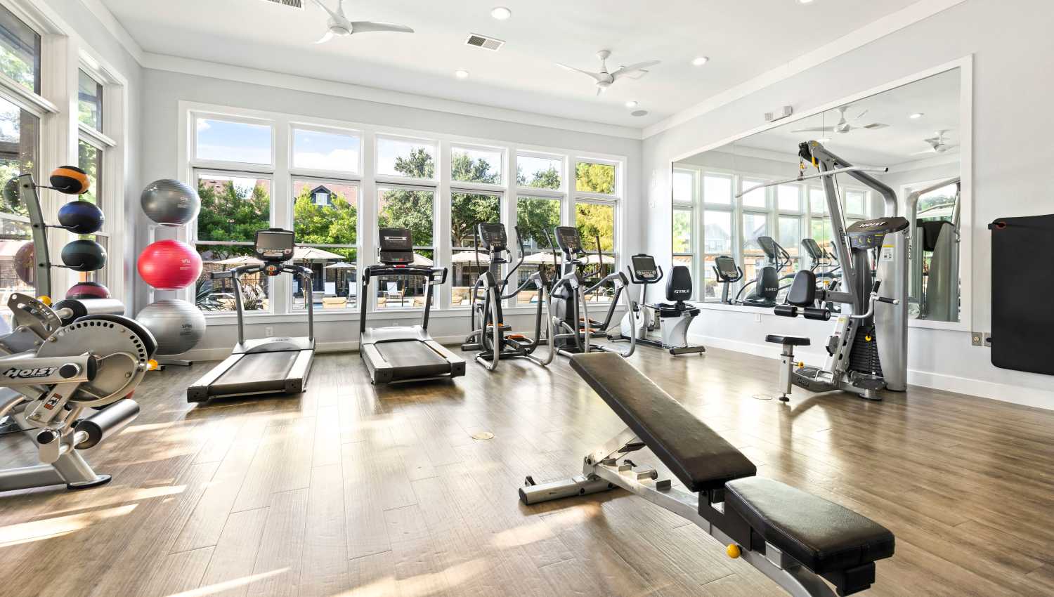Gym with equipments at Olympus Town Center in Keller, Texas