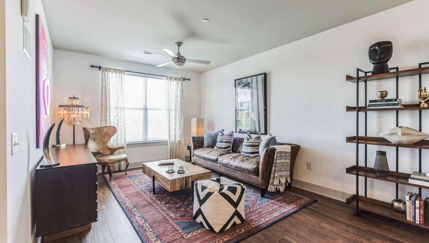 Open concept living room with lots of natural light at The Griff in Nashville, Tennessee,  