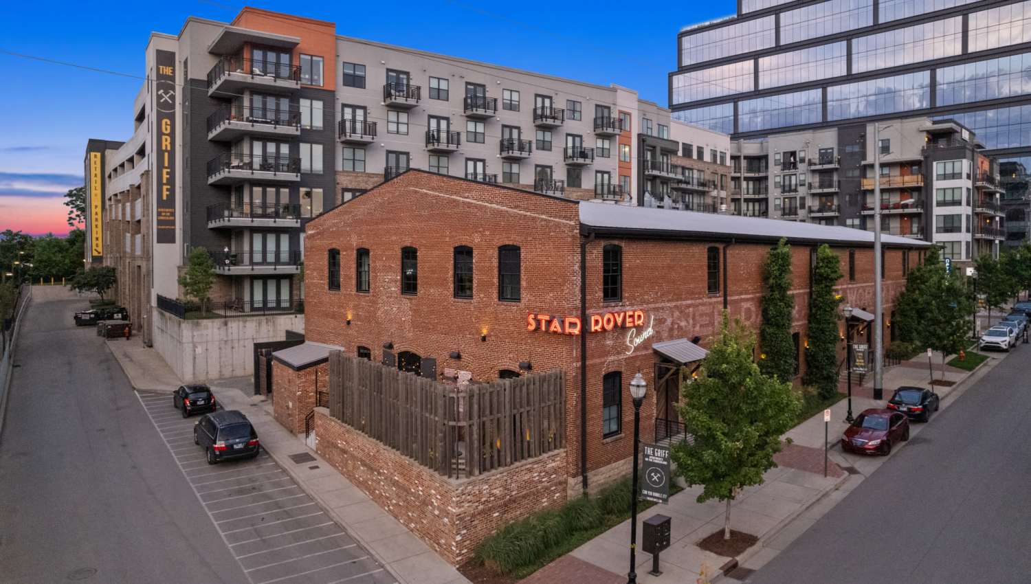 Lots of parking in the welcoming neighborhood at The Griff in Nashville, Tennessee, 