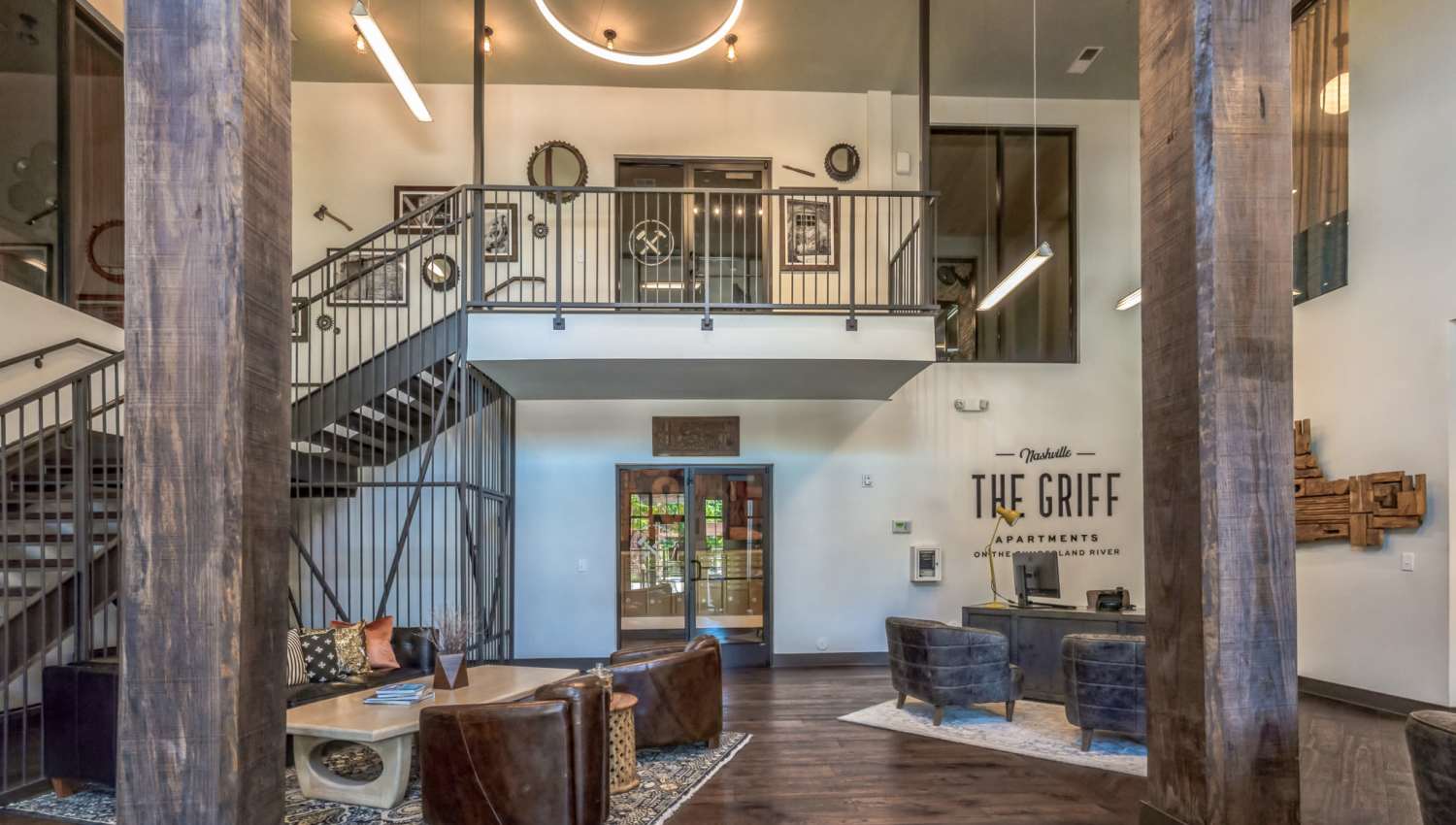 Beautifully designed lobby space at The Griff in Nashville, Tennessee, 