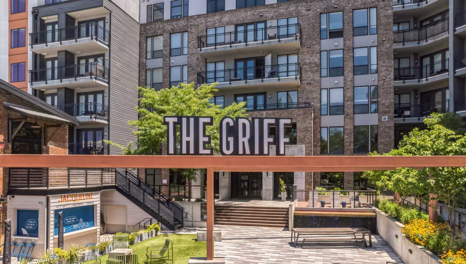Front entrance sign at The Griff in Nashville, Tennessee, 