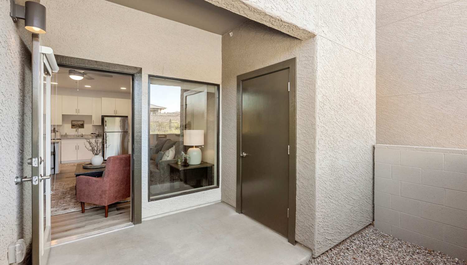 Patio with entrance to living at Olympus at Arroyo Verde in Tucson, Arizona
