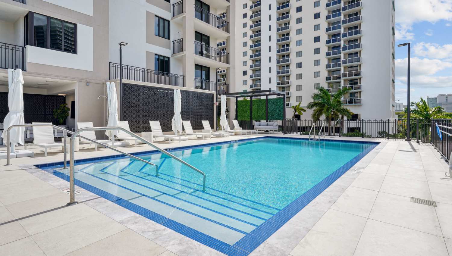 Resort-style swimming pool for the residents at Fifteen in Miami,Florida