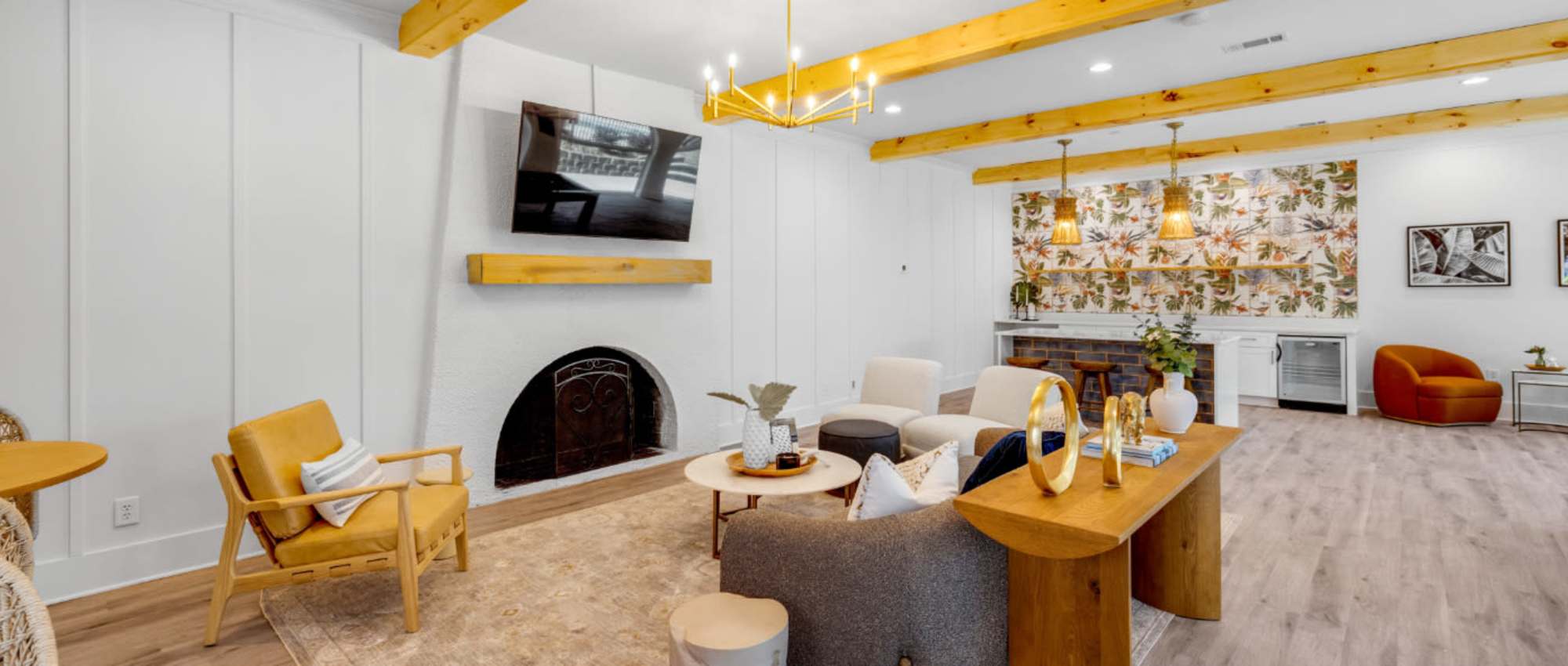Bright open layout with stylish seating at Crescent Place in Savannah, Georgia