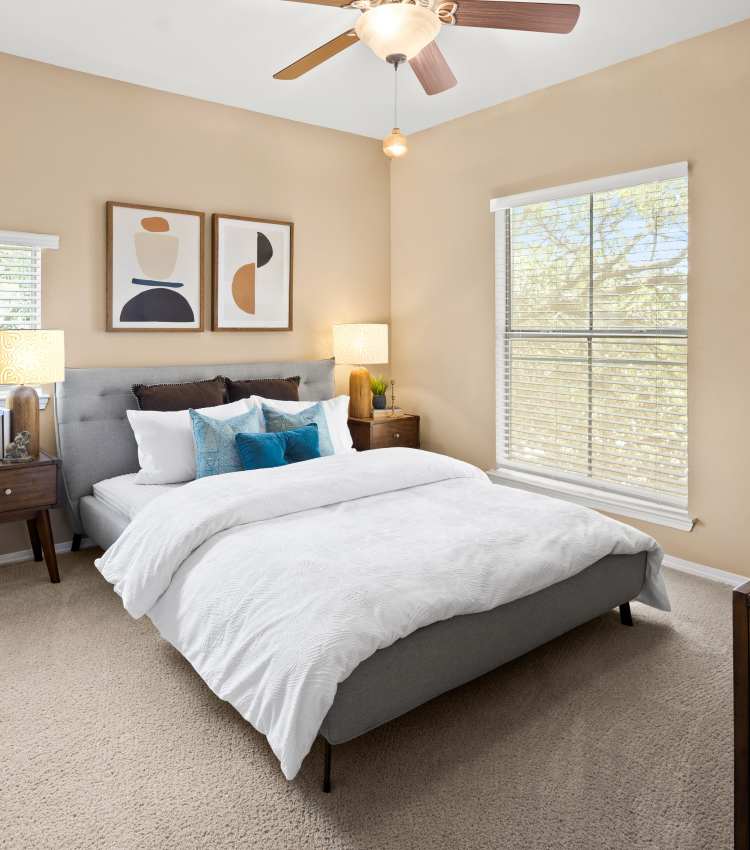 Bedroom with a ceiling fan at Lakeview at Parkside
