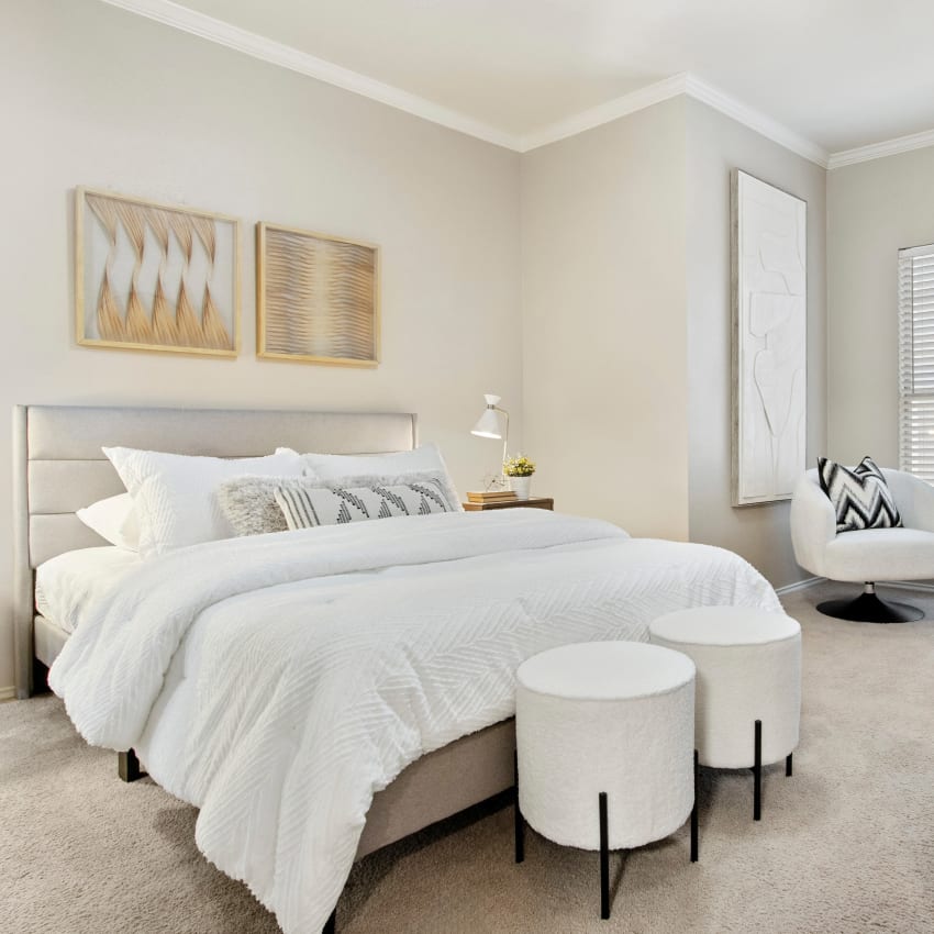 Primary bedroom with sitting area at Rancho Palisades