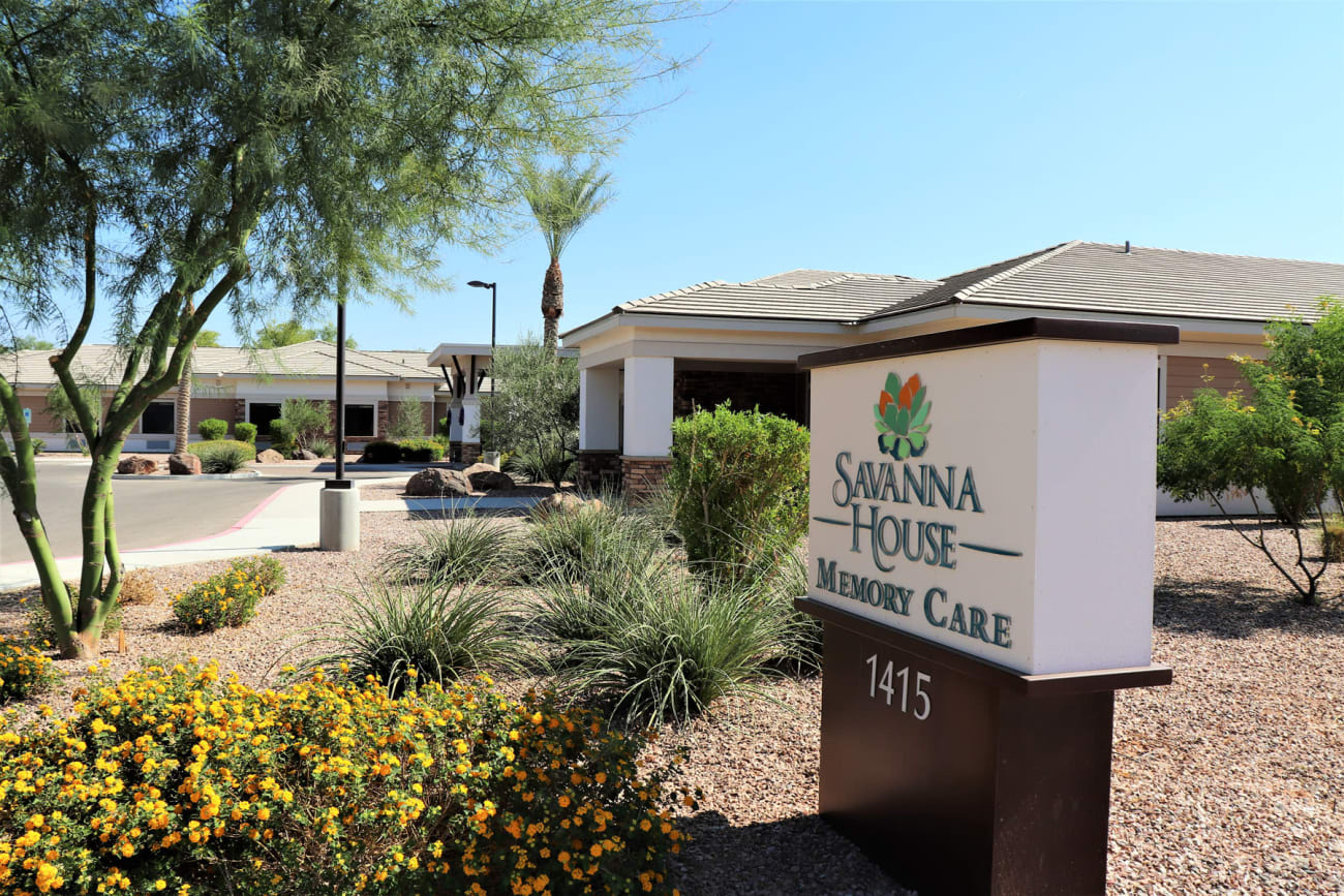 Our sign welcoming residents and their guests to Savanna House in Gilbert, Arizona