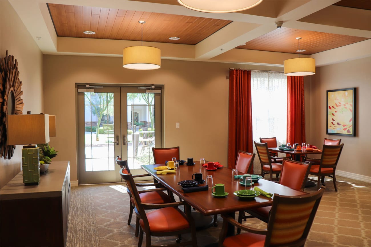 Dining table in one of the private rooms available for reservation at Savanna House in Gilbert, Arizona
