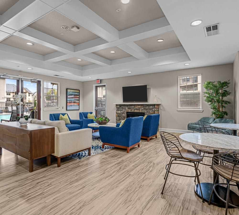 Resident clubhouse with a demonstration kitchen at The Jones in Hillsboro, Oregon