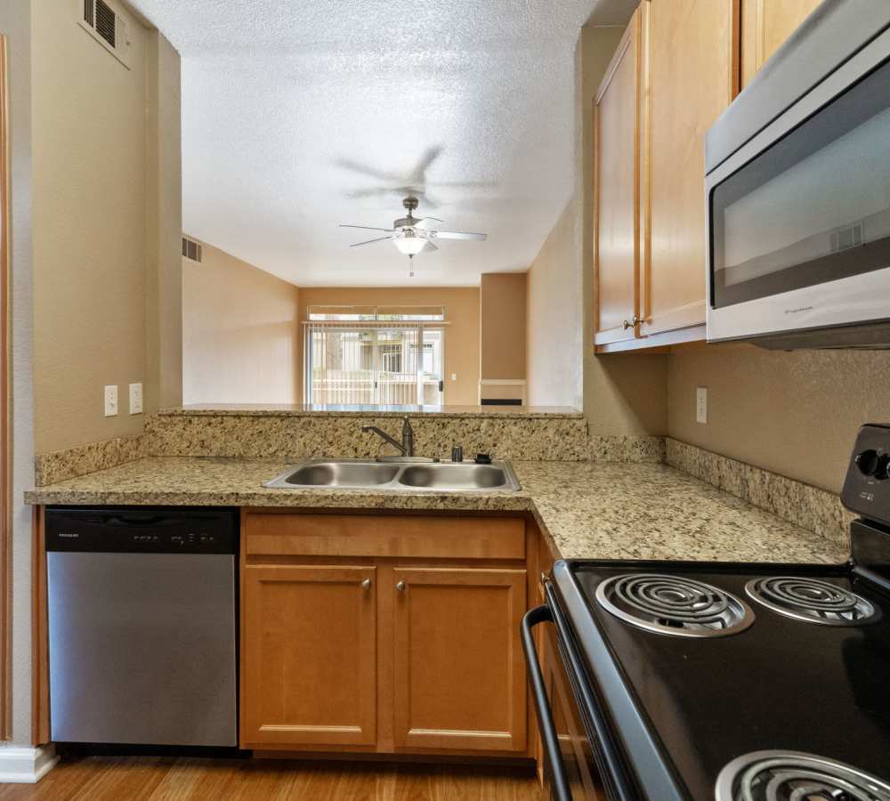 kitchen with stainless steel appliances at Larkspur Woods in Sacramento, California