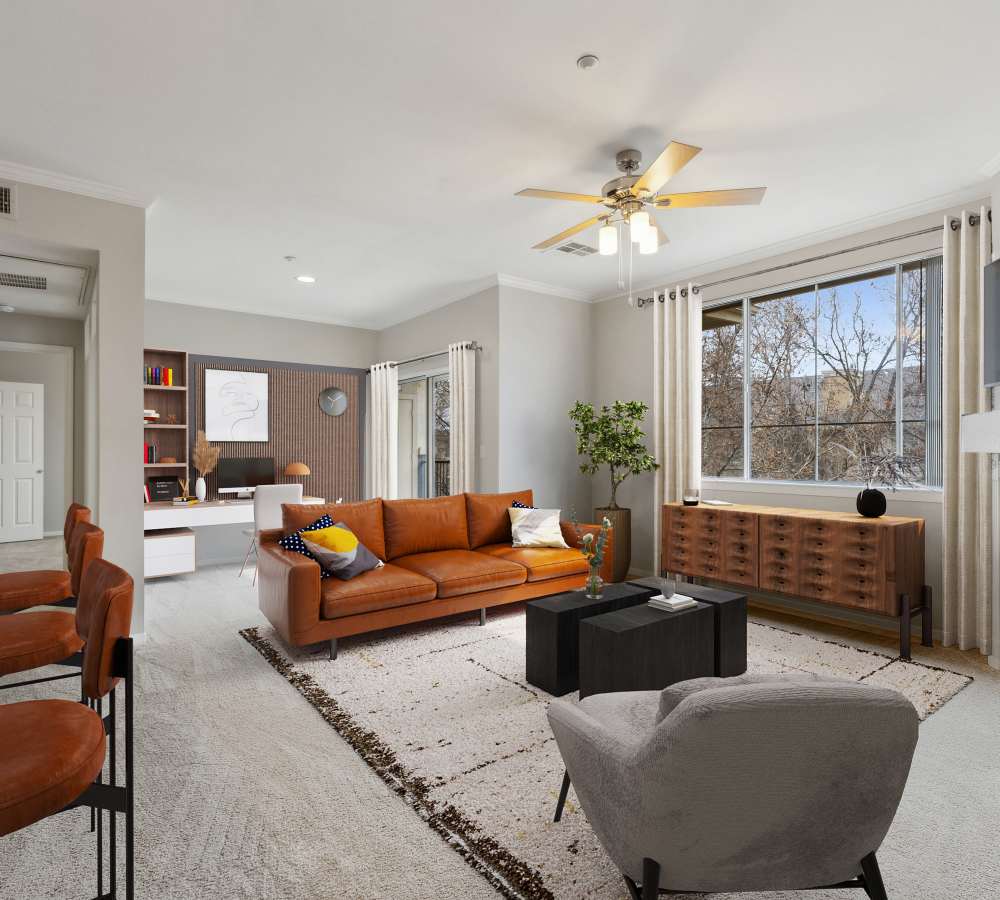Newly Renovated, furnished living room Cross Pointe Apartment Homes in Antioch, California