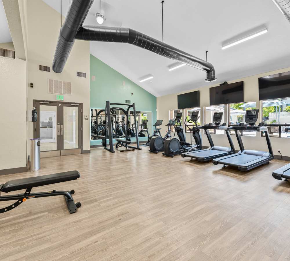 Fitness center with cardio equipment at Allina La Jolla in San Diego, California