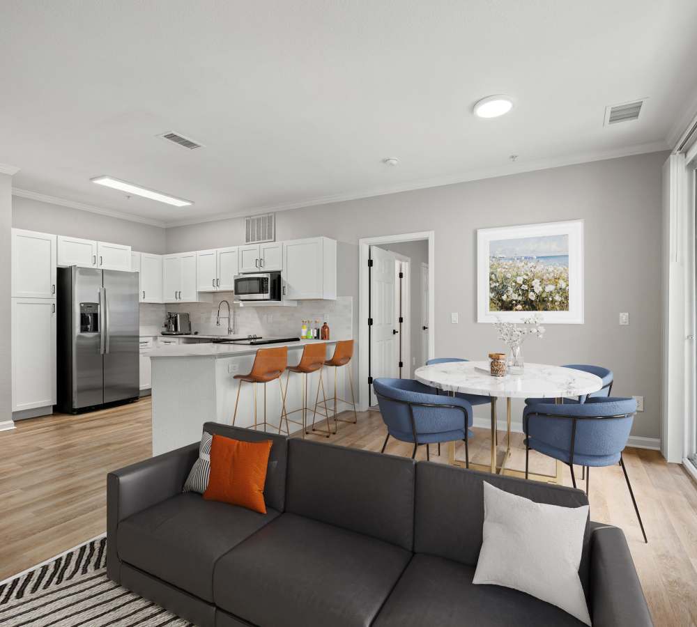 Newly Renovated Kitchen and spacious living room at Briargate on Main in Parker, Colorado