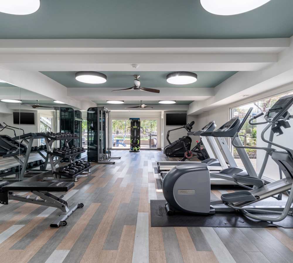 Well-equipped onsite fitness center at Sofi Fremont in Fremont, California