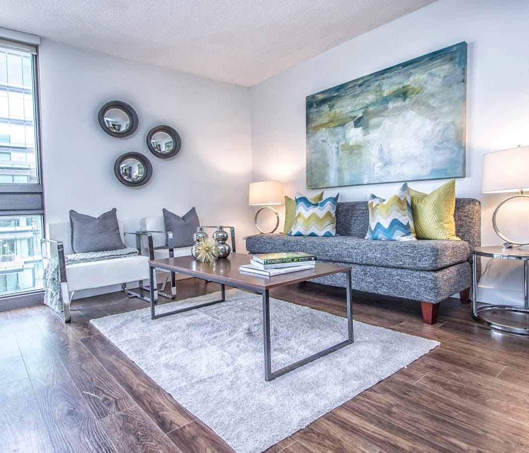 Beautiful living room at 57 Charles at Bay in Toronto