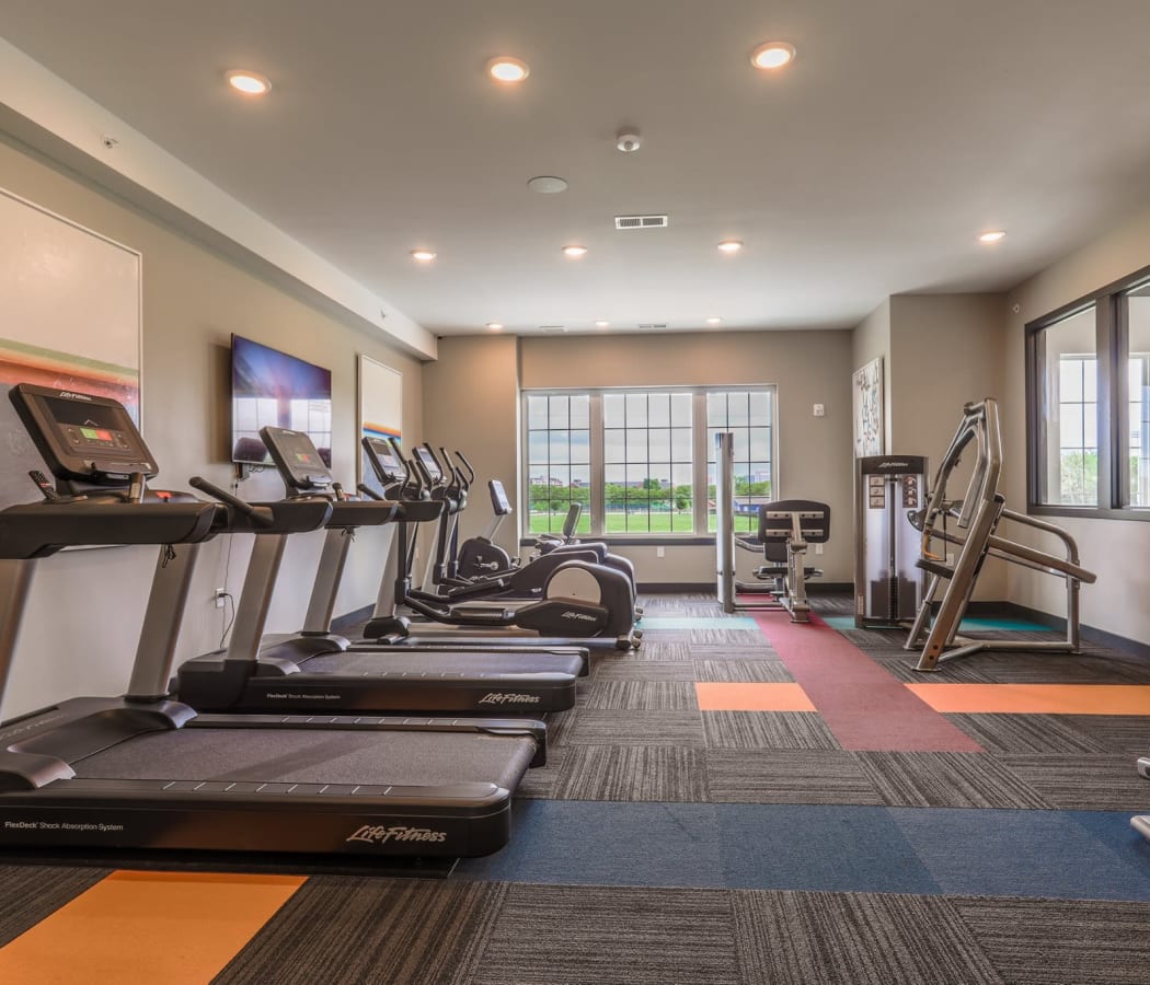 Lots of seating in the TV room at Element Oakwood in Dayton, Ohio
