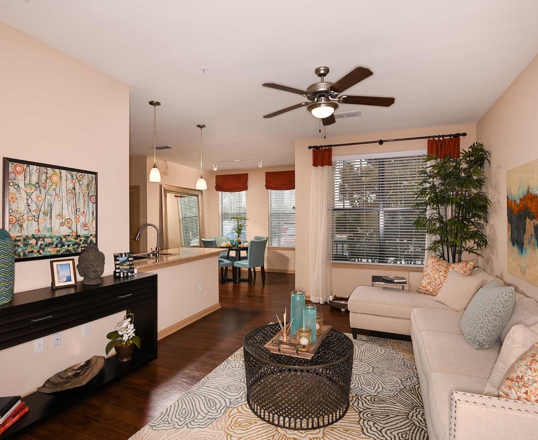 living area with cozy couches at Terraces at Town Center in Jacksonville, Florida