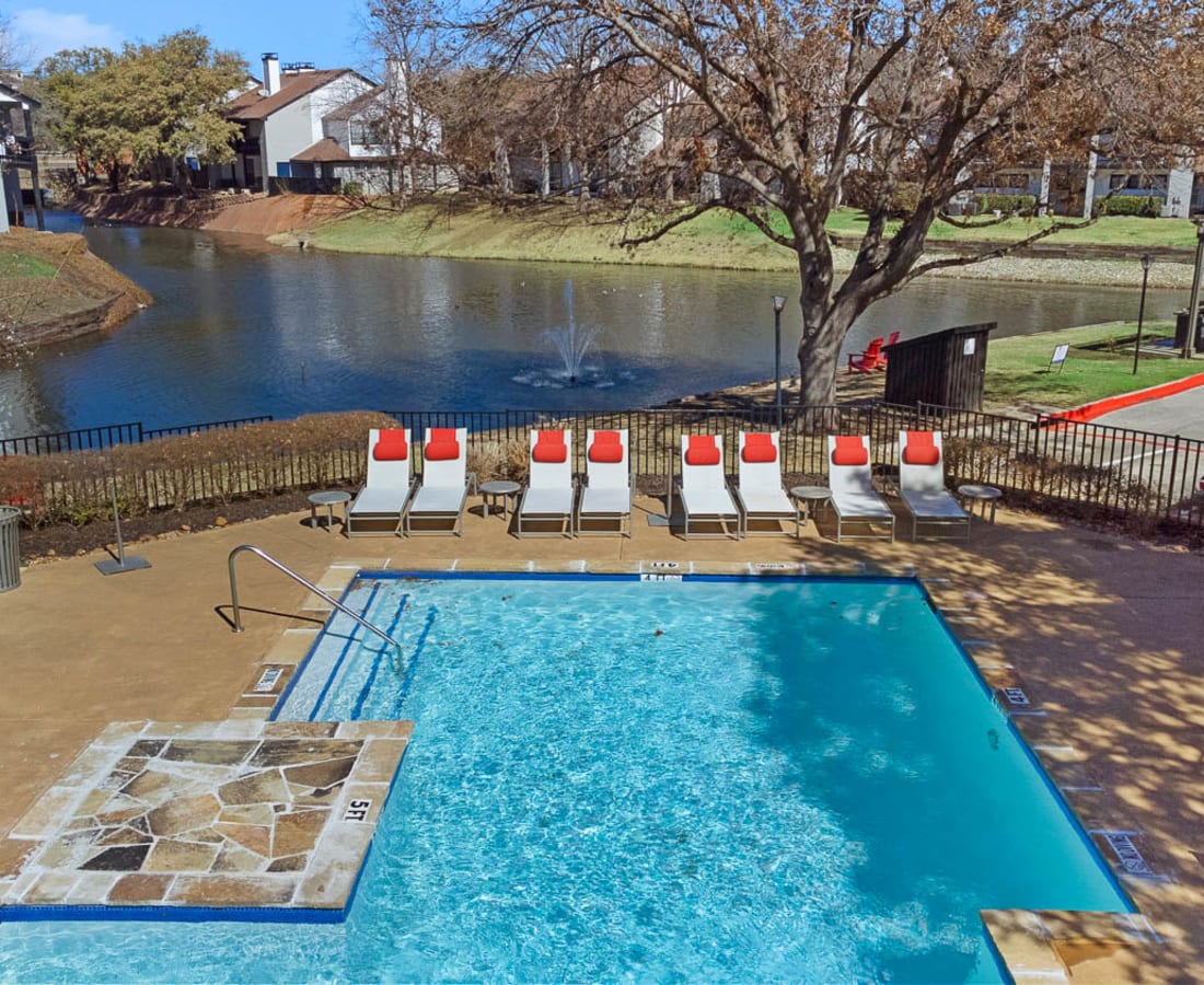 Resort style saltwater pool at Embry Apartments in Carrollton, Texas