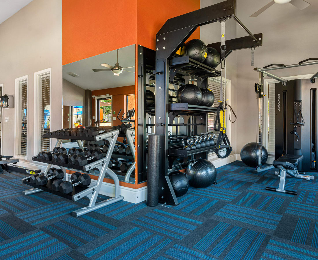 Modern fitness center with plenty of equipment at Villetta in Mesa, Arizona