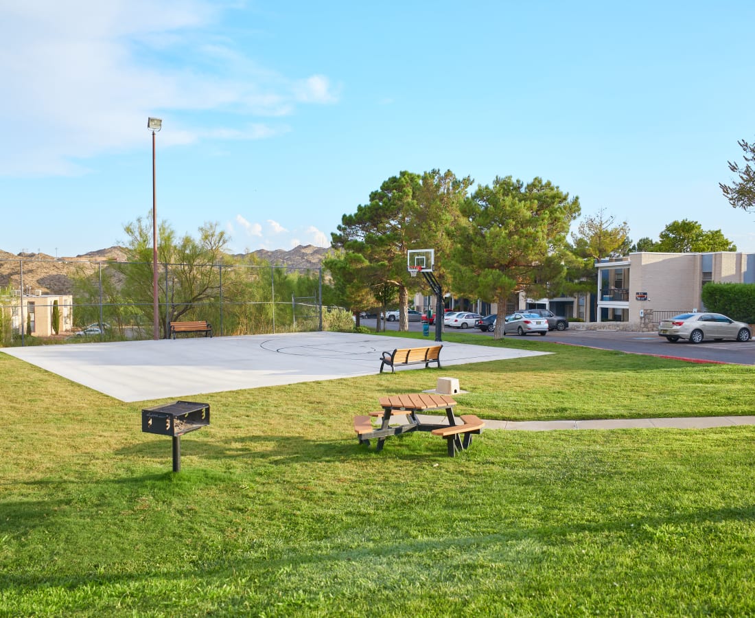 BBQ and sports court area at Terrace Hill Apts in El Paso, Texas