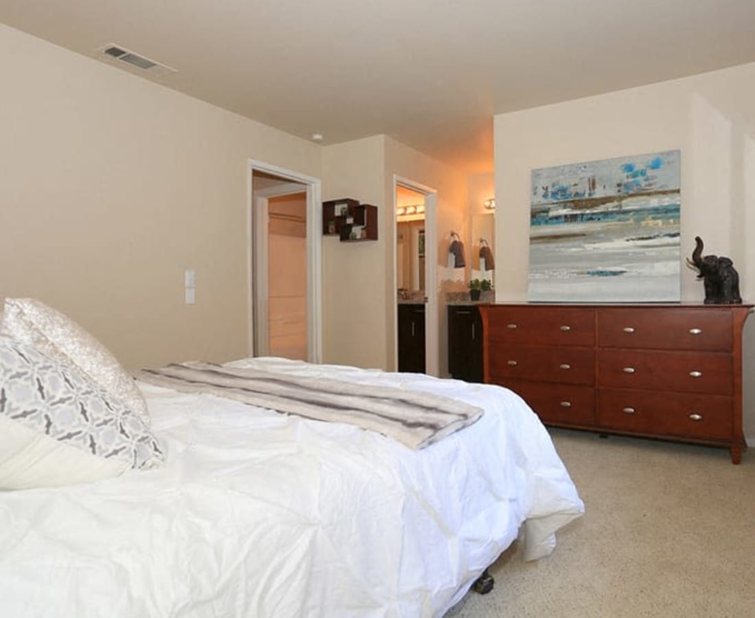 Model bedroom with soft carpet at Hidden Creek in Vacaville, California