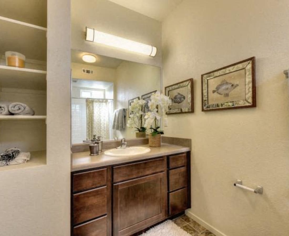 Bathroom with a large counter at Eaton Village in Chico, California