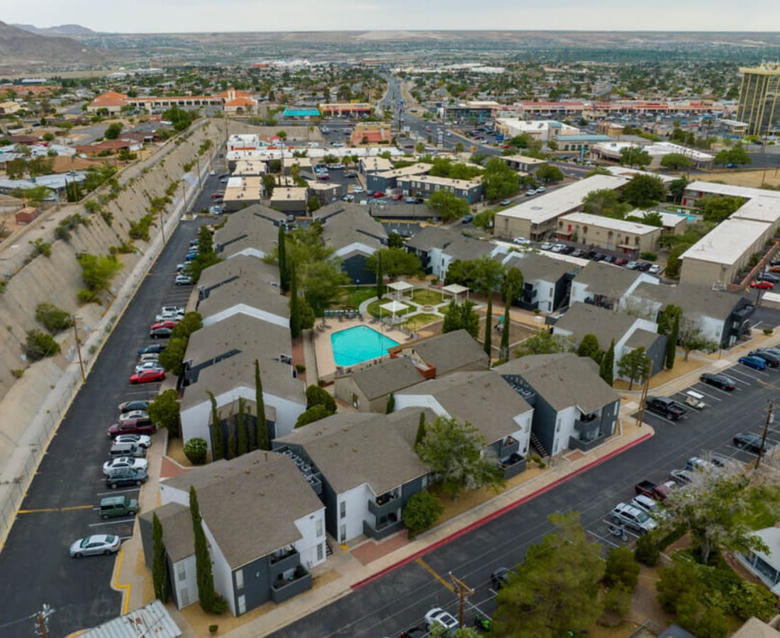 Arial view of the apartments at Desert Peaks in El Paso, Texas