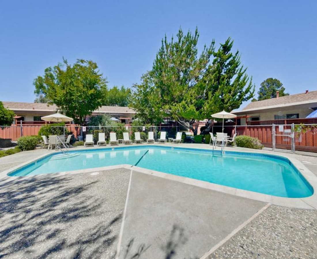 Outdoor swimming pool at Cherry Blossom Apartments in Sunnyvale, California