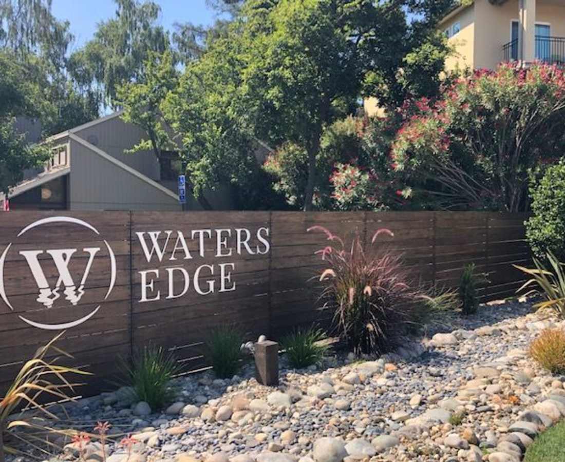 Sign outside of Waters Edge in Sacramento, California