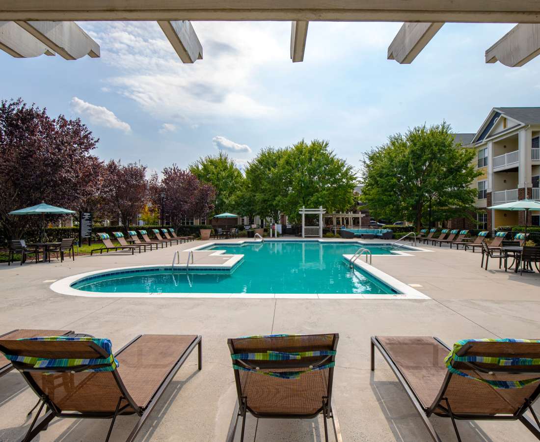 Swimming pool with sunlounger at Preserve at Steele Creek in Charlotte, North Carolina