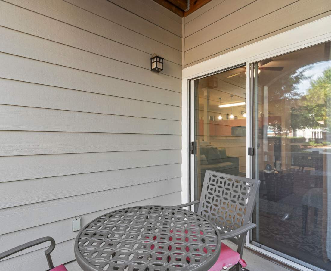 Patio with seating at Preserve at Steele Creek in Charlotte, North Carolina