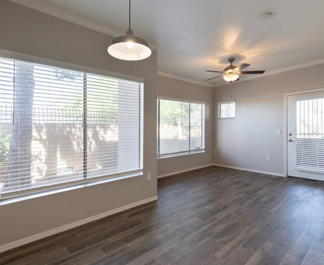 Hardwood flooring with celling fan at Sol District in Phoenix, Arizona