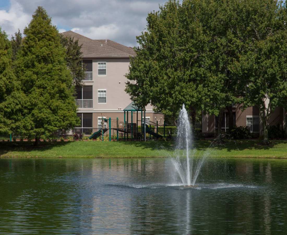 Lake with water fountain at The Legends At ChampionsGate in ChampionsGate, Florida