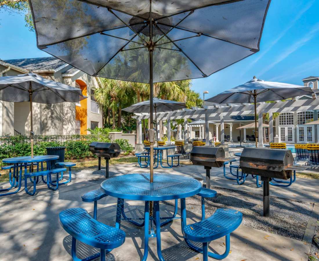 Outdoor community grill area at The Summit At Metrowest in Orlando, Florida