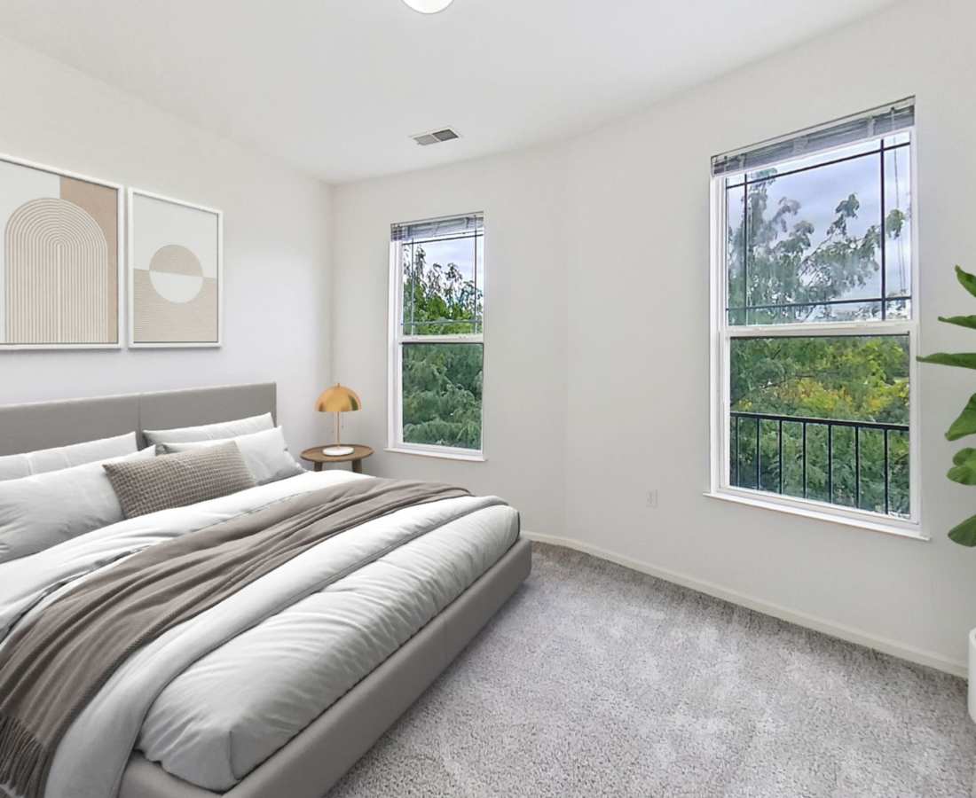 Modern decor in the dining area of a model home at Lofts at Square 45 in Allendale, Michigan