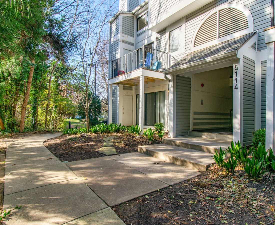 Concrete pathway with landscaping at Bethesda Hill in Bethesda, Maryland