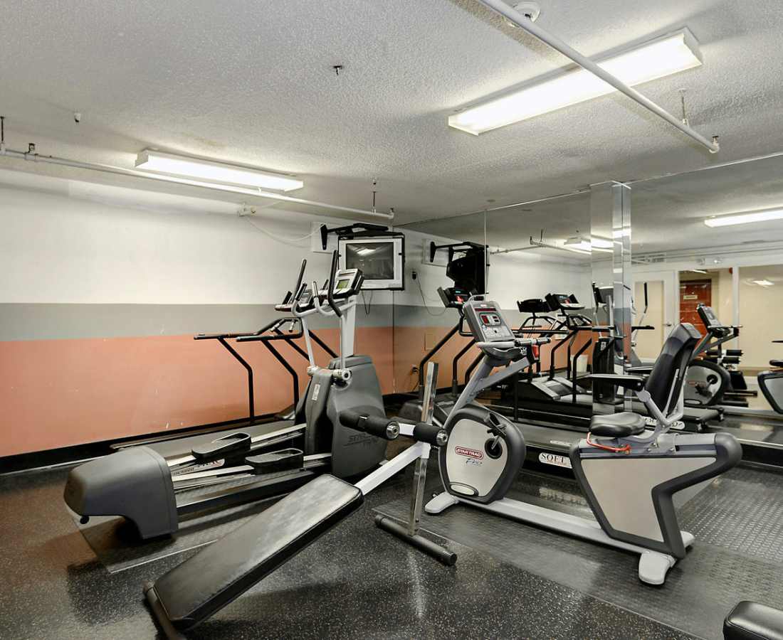 Exercise equipment in a gym at Bethesda Hill in Bethesda, Maryland