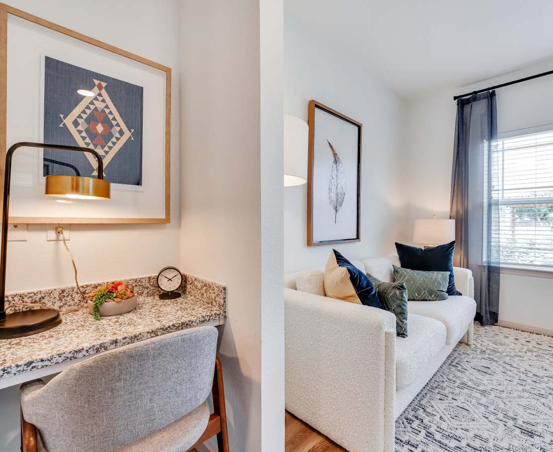Bright open layout with cozy living area at Meridian City Park in Houston, Texas