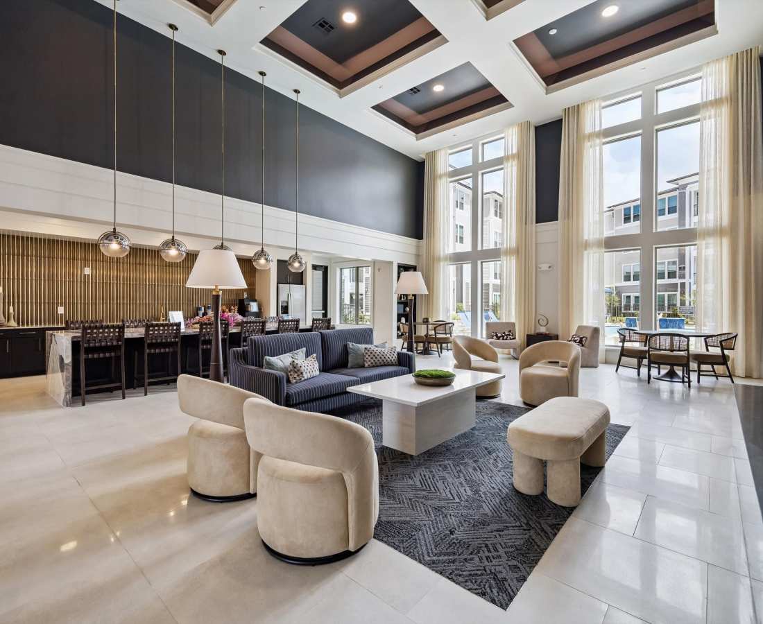 Large seating area in clubhouse at Dakota at Hillcroft in Houston, Texas