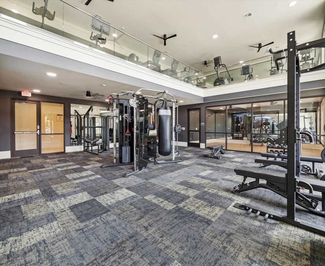 Fitness center with latest gym equipment at Dakota at Hillcroft in Houston, Texas
